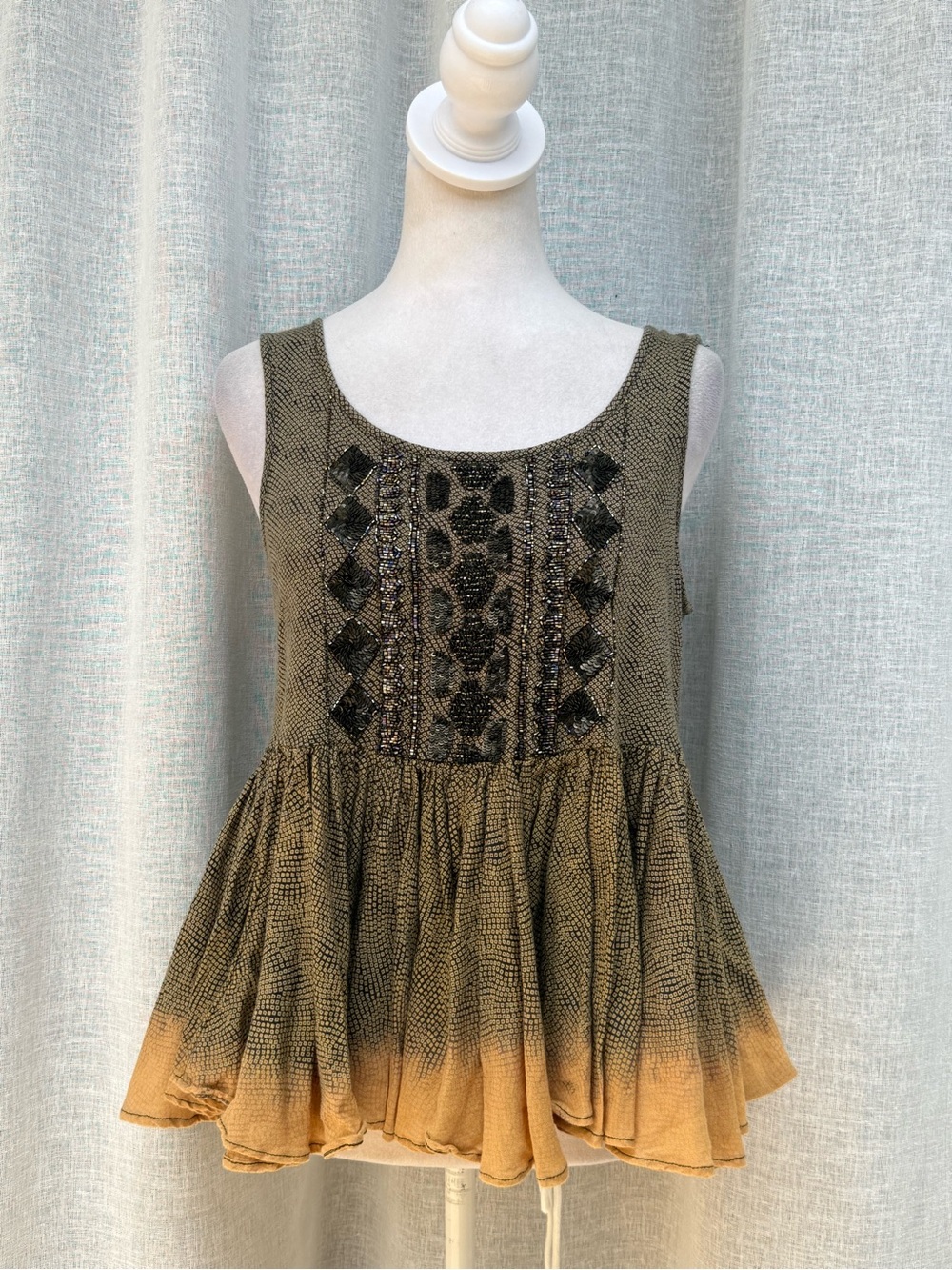 Anthropologie Akemi + Kin boho style tan brown black beads sleeveless top